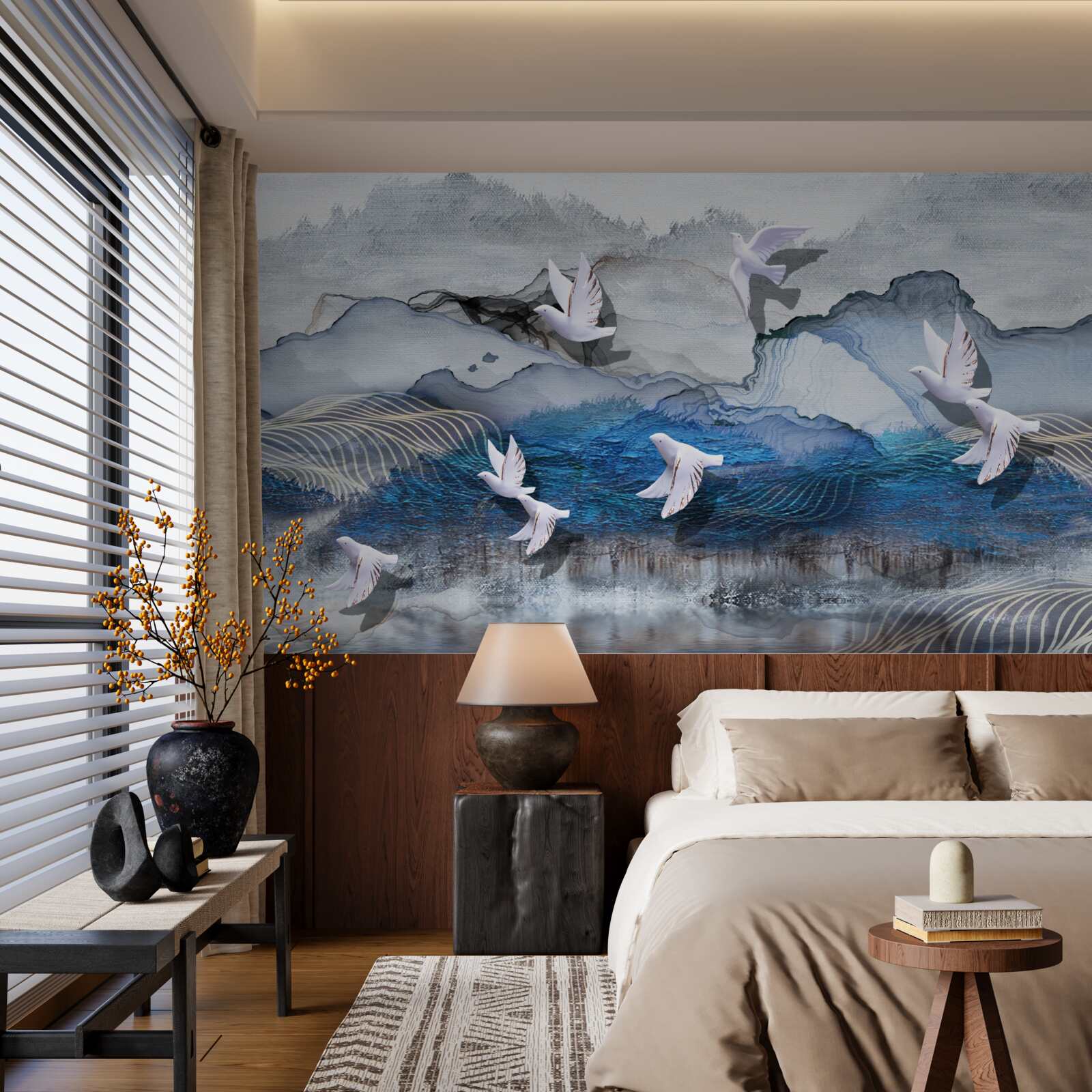 Фотошпалери Лебеді летять над бурею