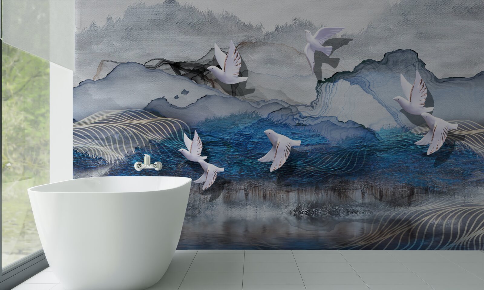 Фотошпалери Лебеді летять над бурею