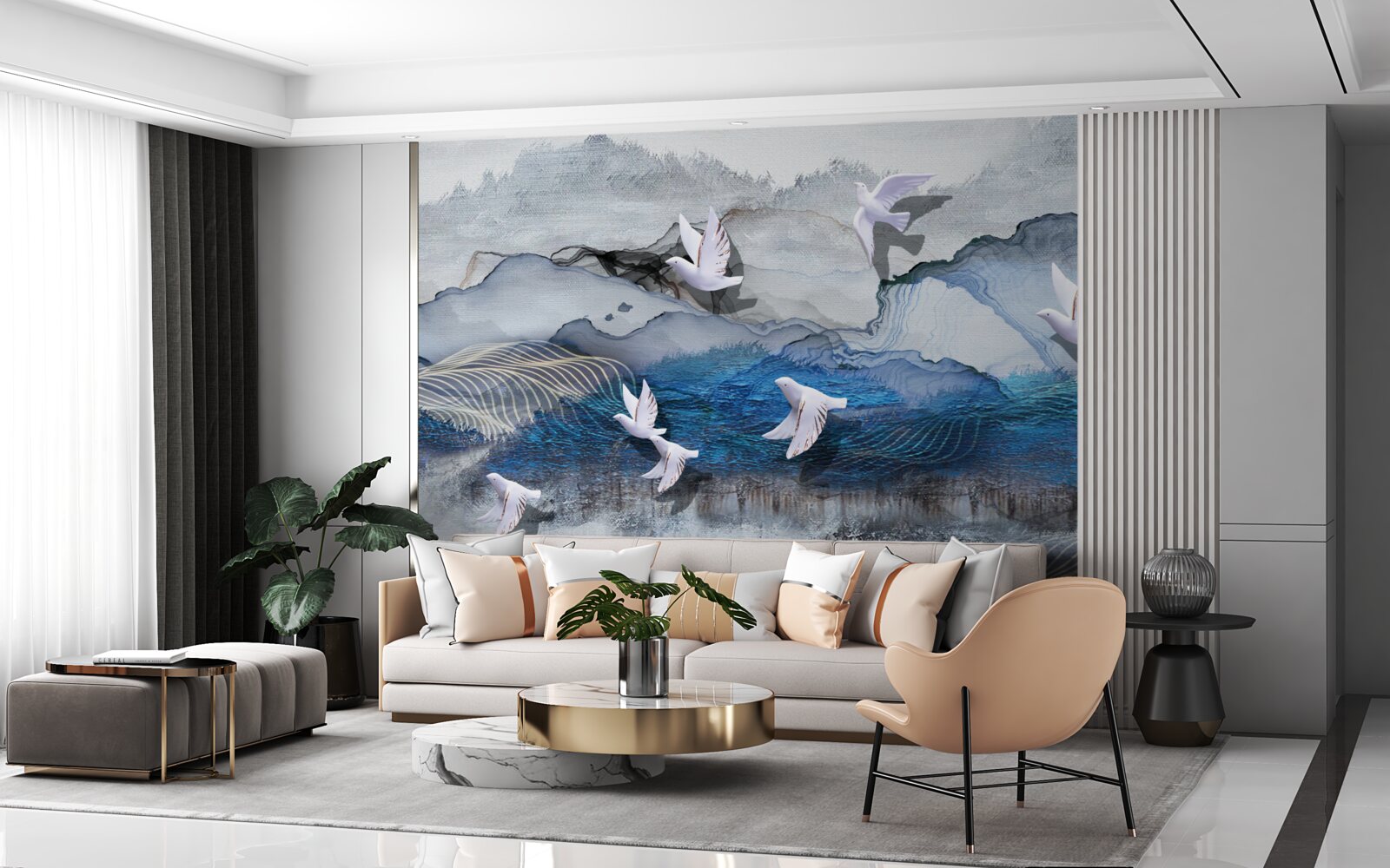 Фотошпалери Лебеді летять над бурею