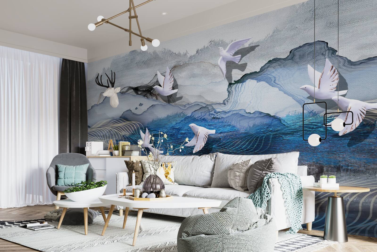 Фотошпалери Лебеді летять над бурею