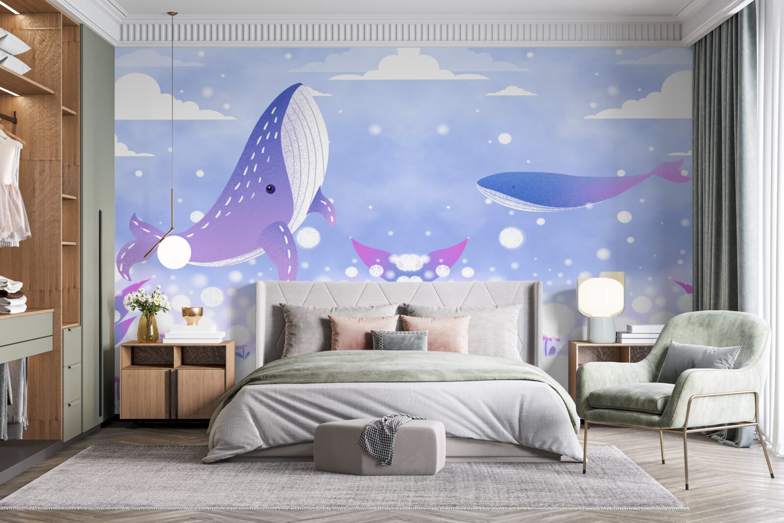 Фотошпалери скупчення китів на дні океану