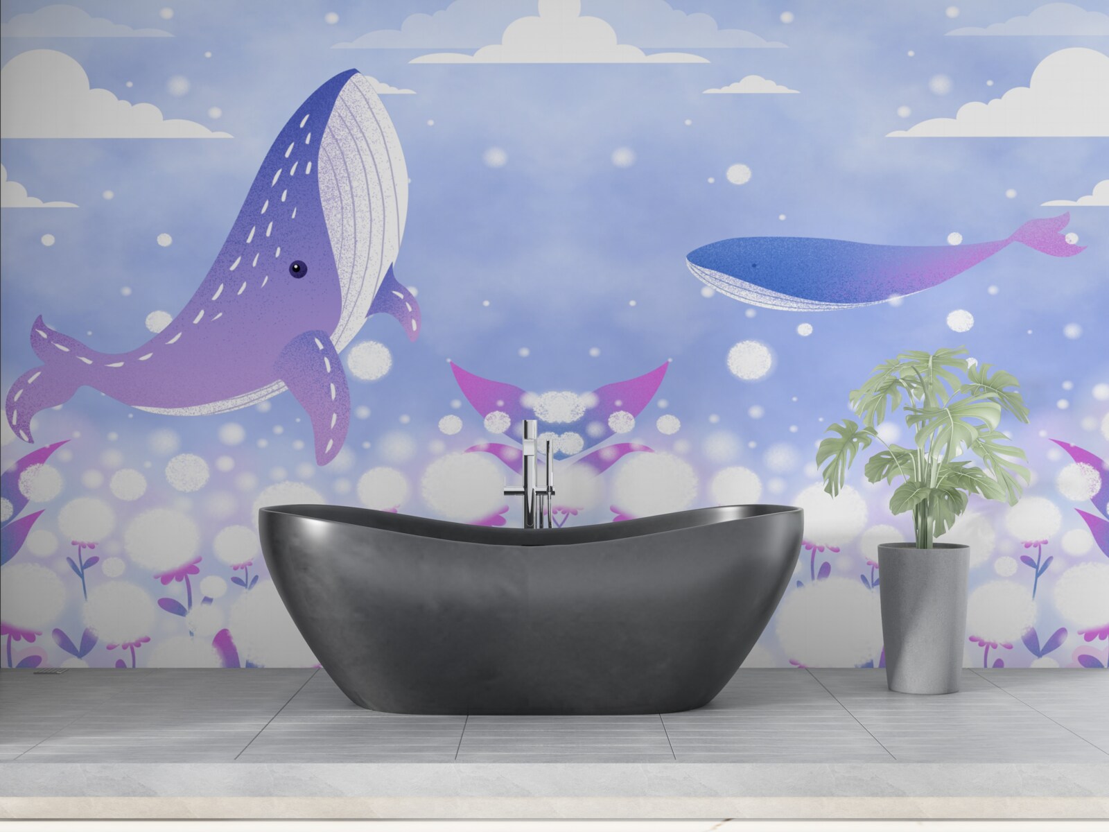 Фотошпалери скупчення китів на дні океану