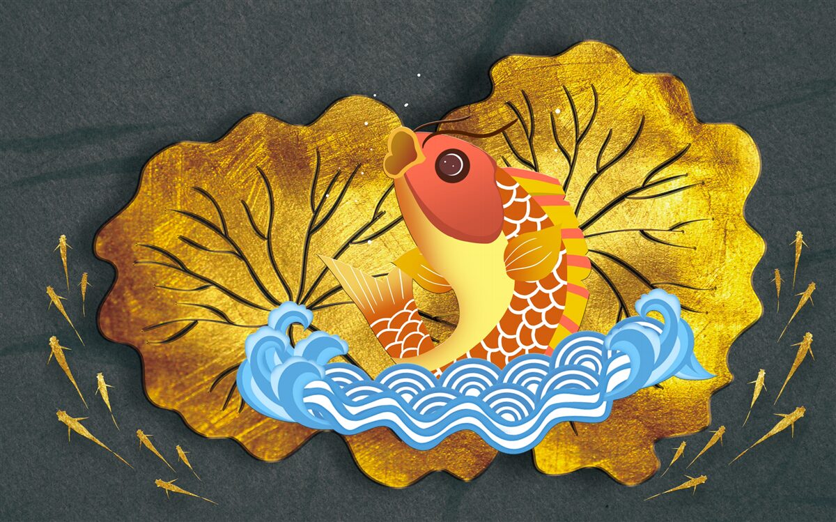 Фотошпалери осіннє листя та риба у воді