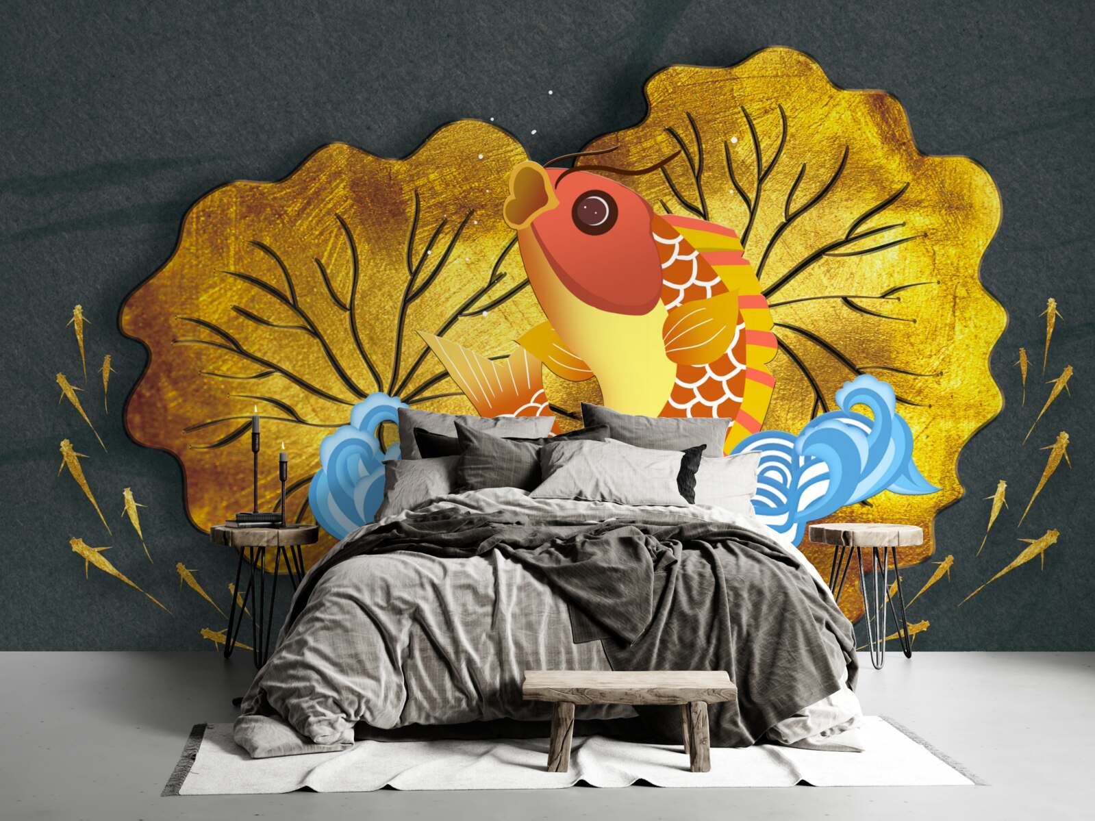 Фотошпалери осіннє листя та риба у воді