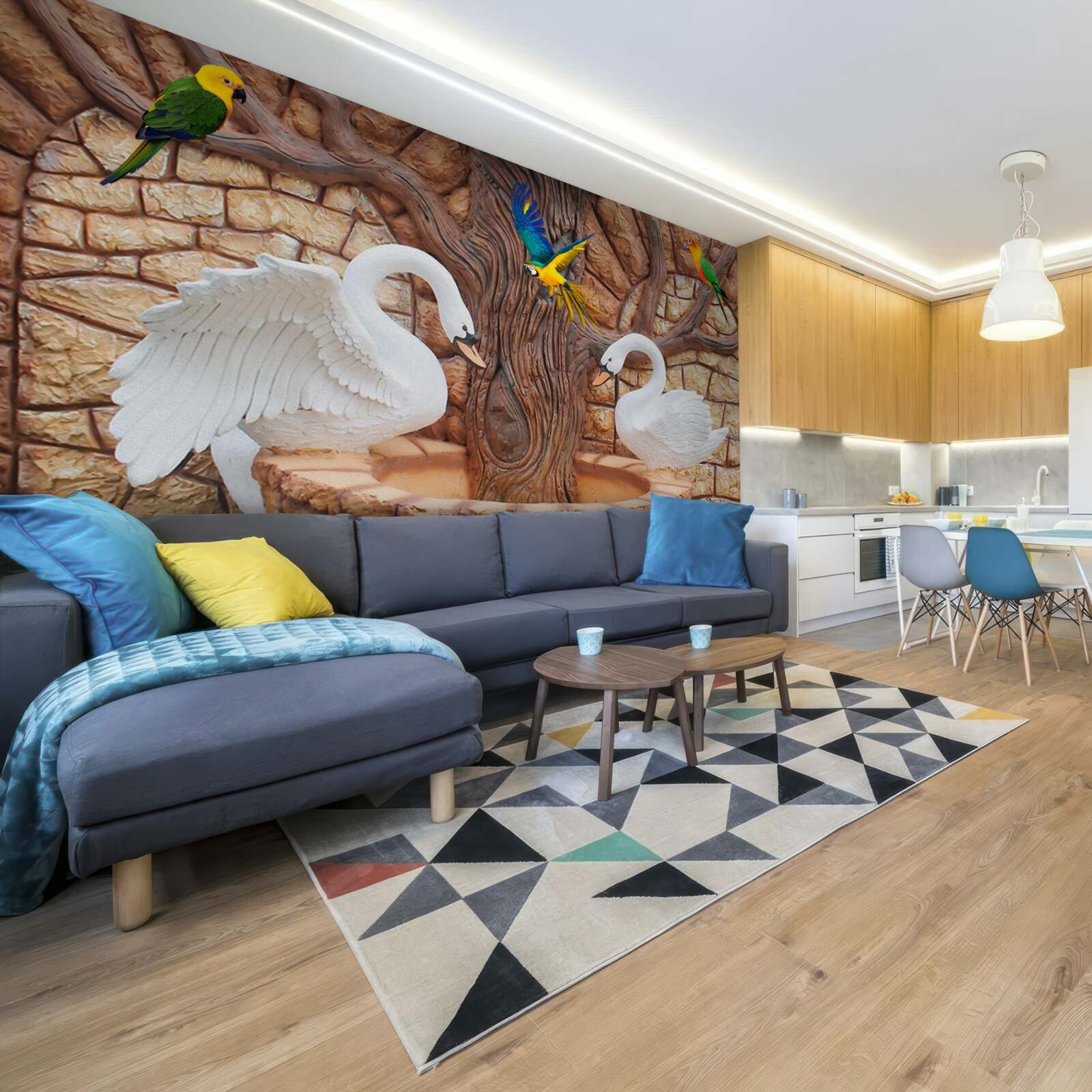 Фотошпалери два лебеді біля ставка