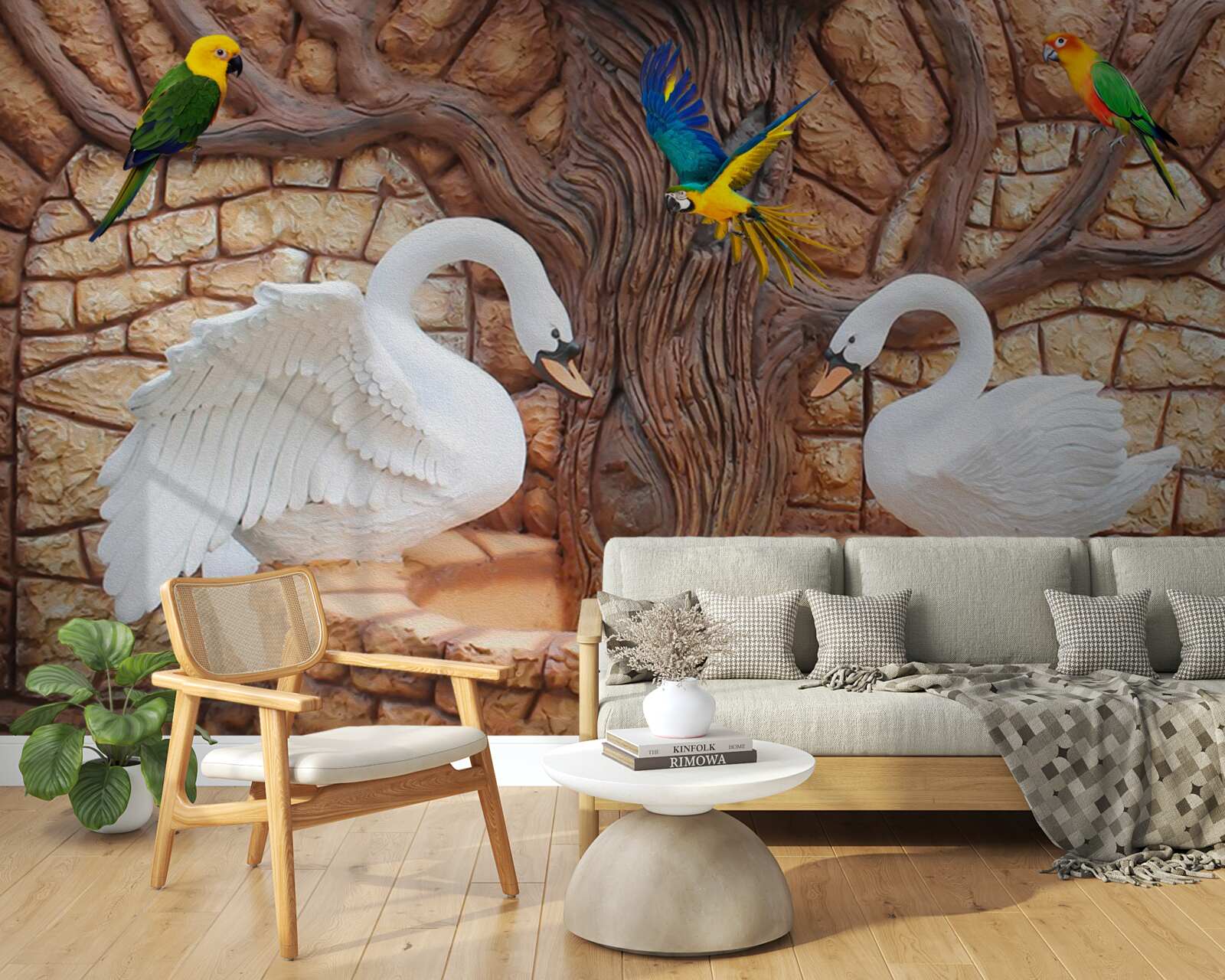 Фотошпалери два лебеді біля ставка