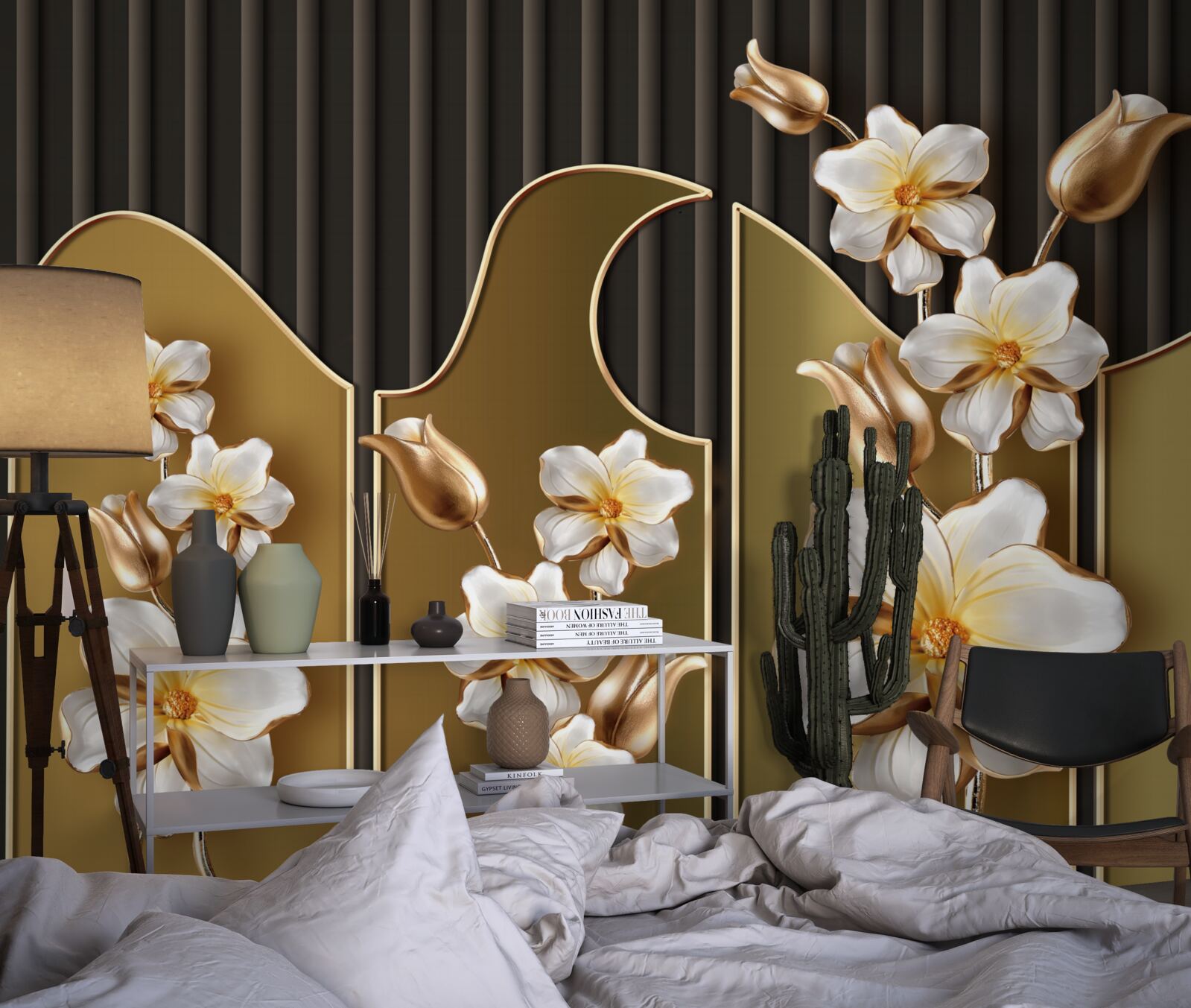 Фотошпалери Білосніжні гіацинти на золотому тлі