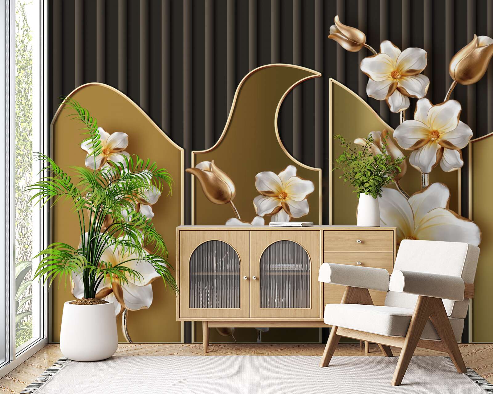 Фотошпалери Білосніжні гіацинти на золотому тлі