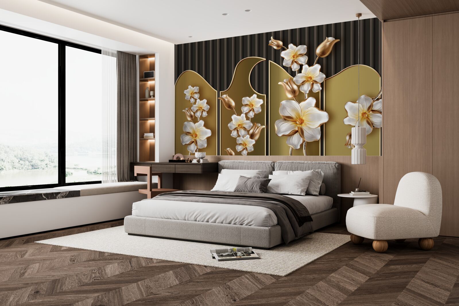 Фотошпалери Білосніжні гіацинти на золотому тлі