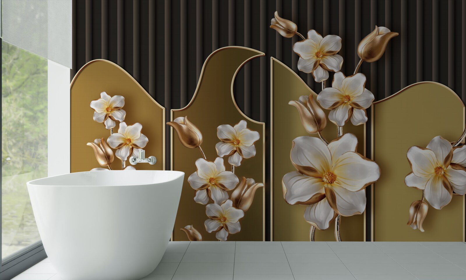 Фотошпалери Білосніжні гіацинти на золотому тлі