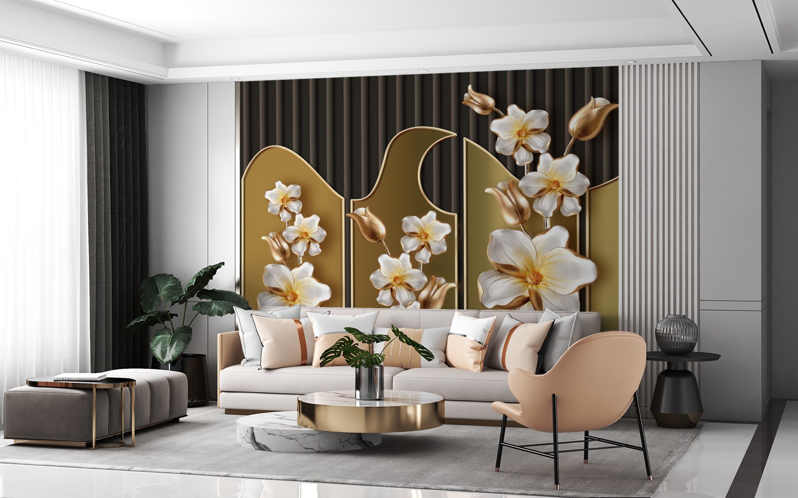 Фотошпалери Білосніжні гіацинти на золотому тлі