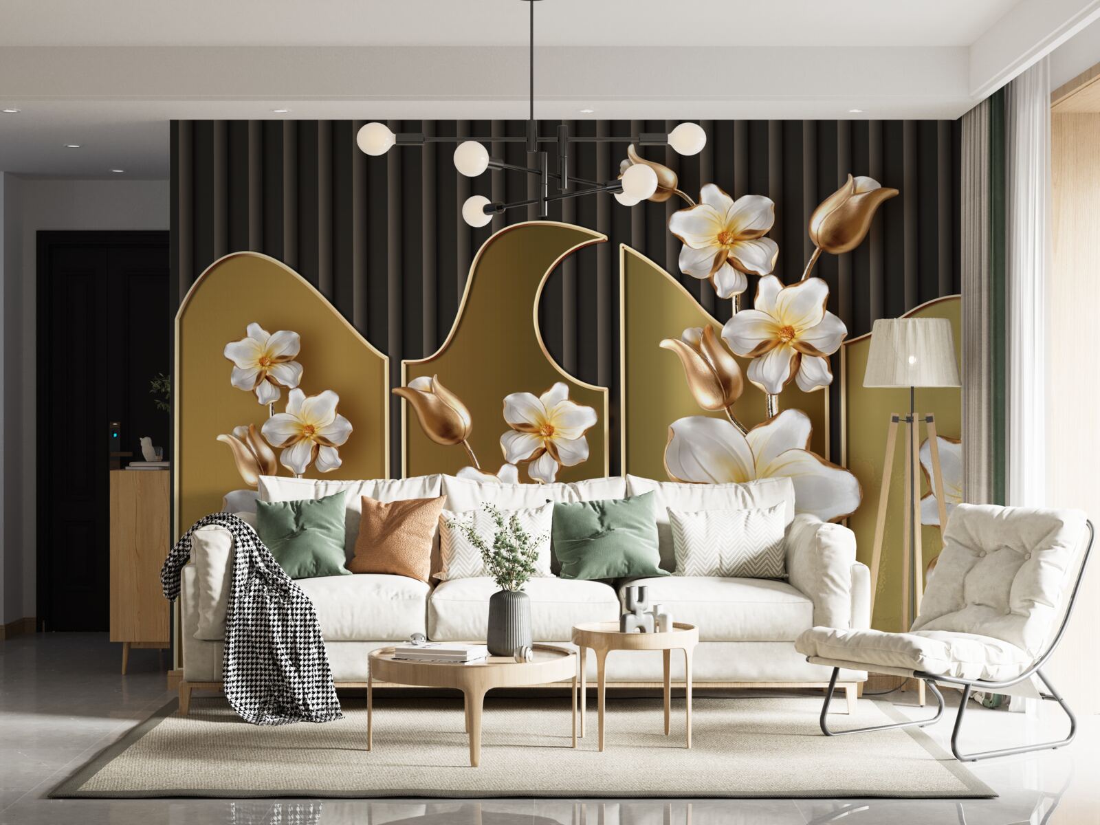 Фотошпалери Білосніжні гіацинти на золотому тлі