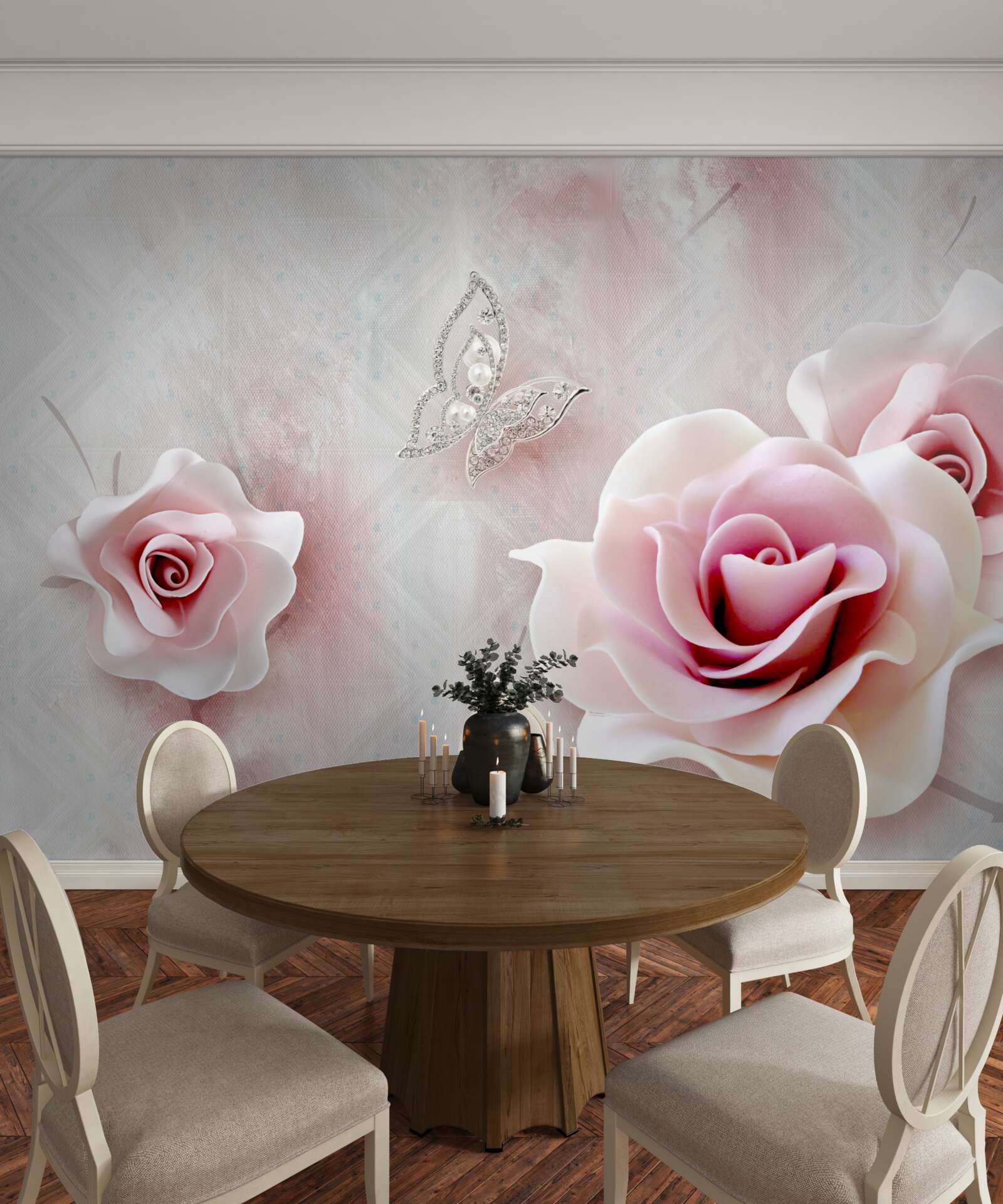 Фотошпалери метелики та бутони троянд