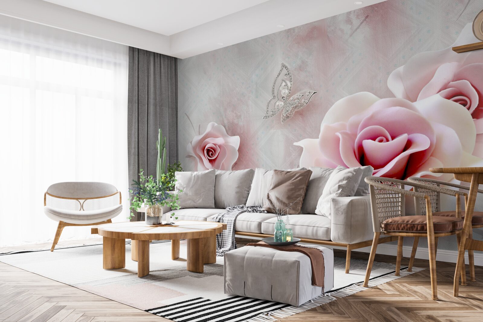 Фотошпалери метелики та бутони троянд