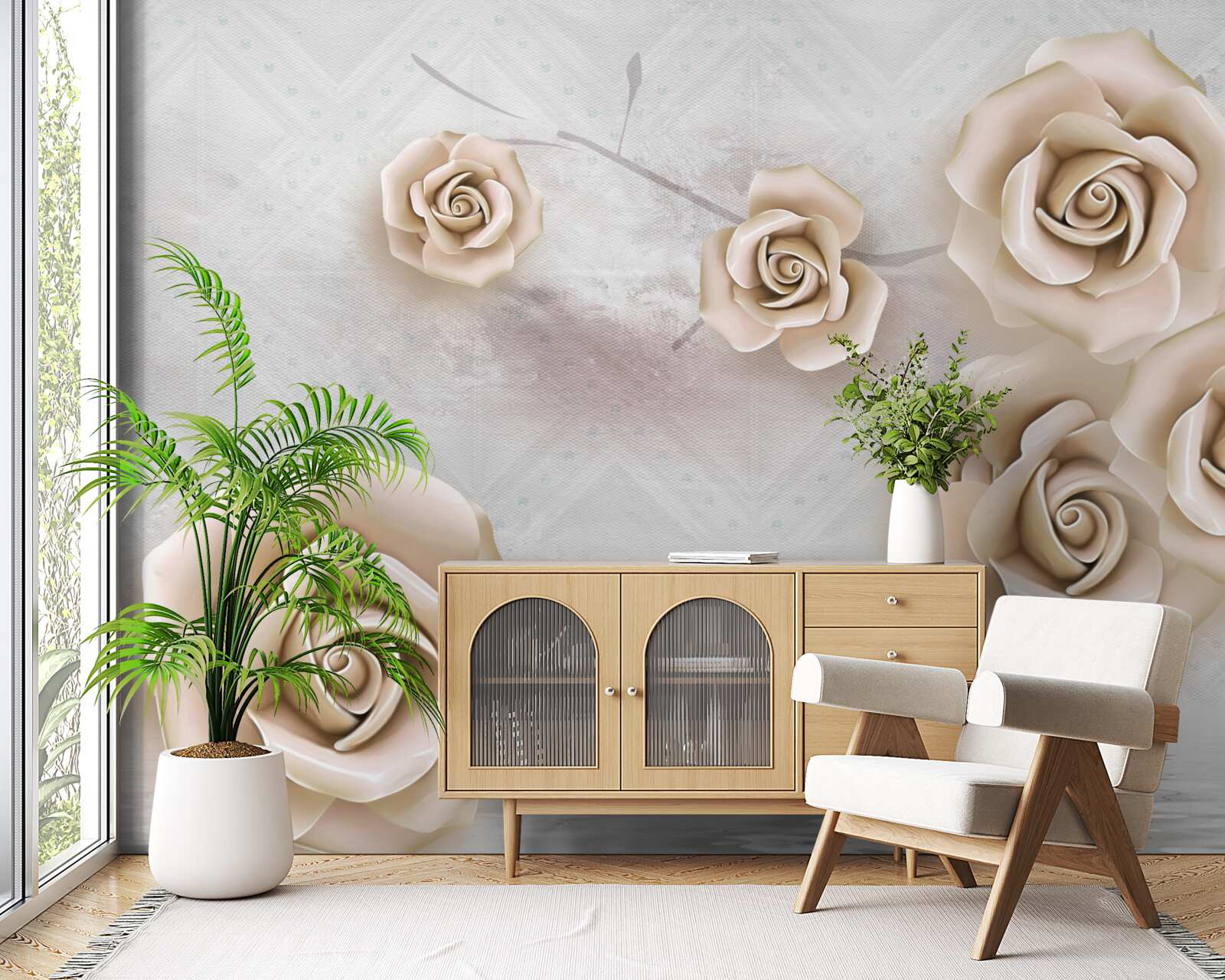 Фотошпалери персикового кольору троянда над рідиною