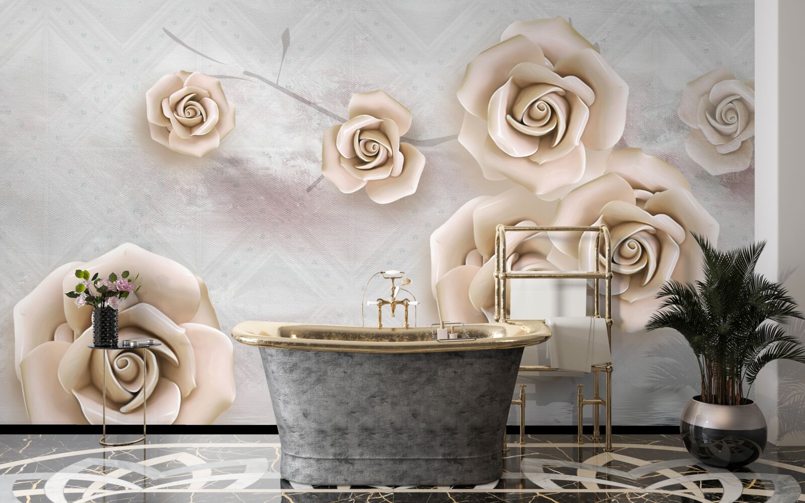 Фотошпалери персикового кольору троянда над рідиною