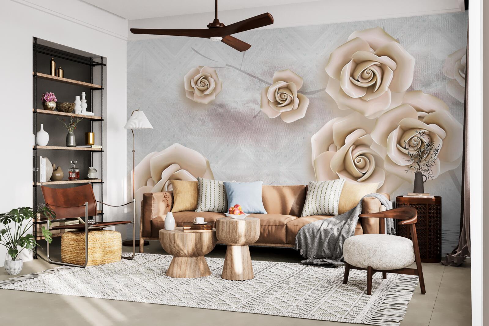 Фотошпалери персикового кольору троянда над рідиною