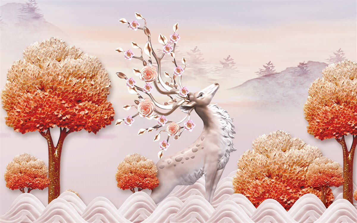 Фотошпалери величний олень серед осінніх лісових хащів