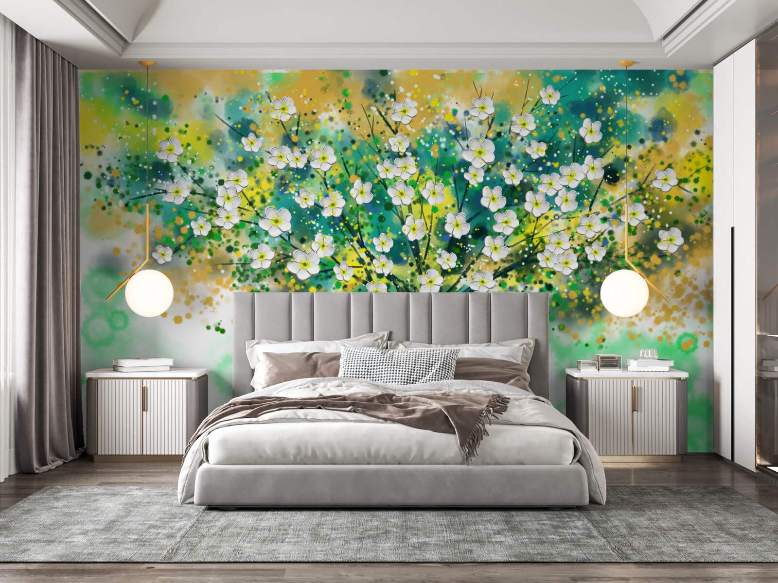 Фотошпалери квіти різних відтінків на квітучому дереві