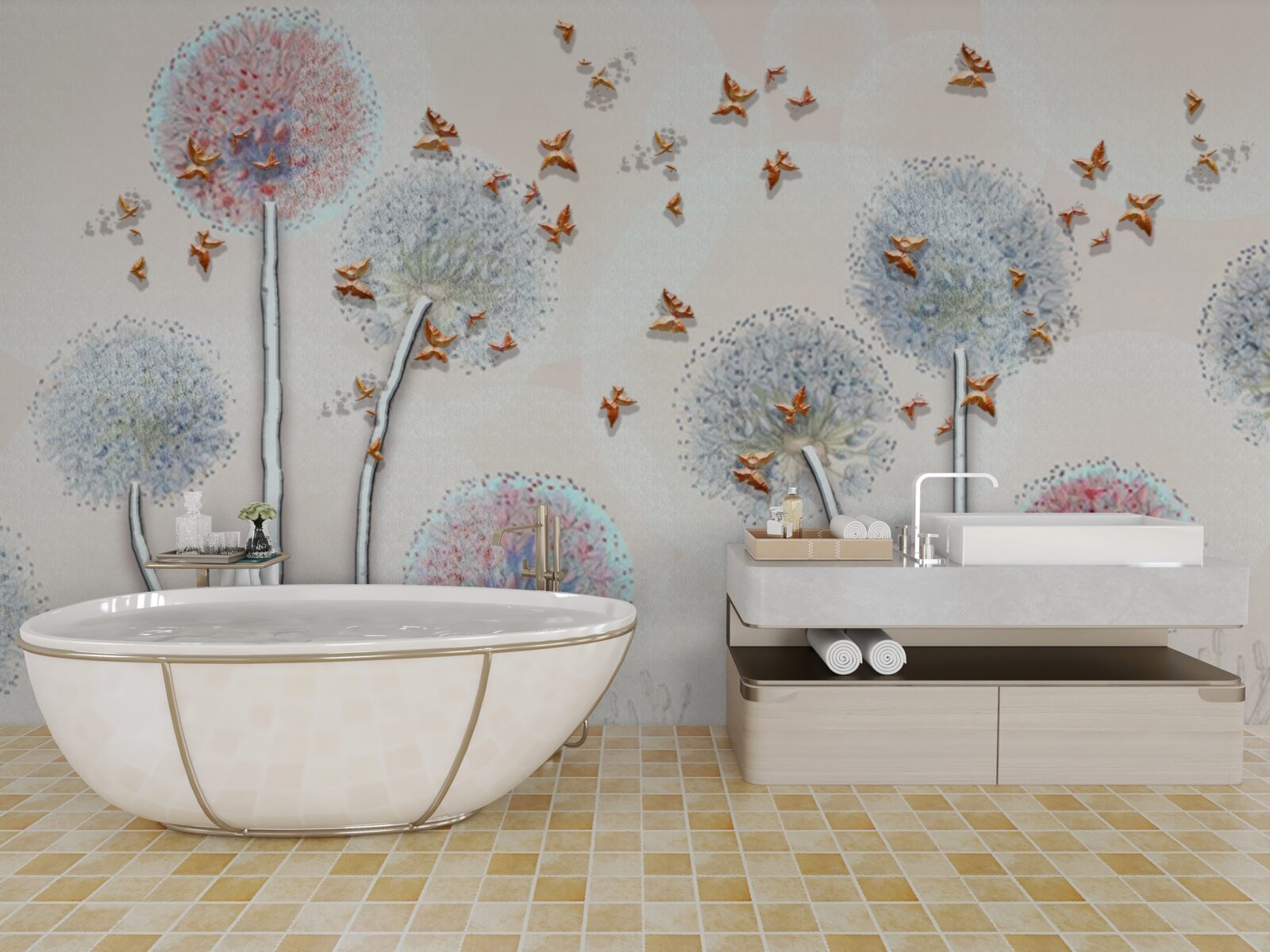 Фотошпалери поле молочаю огортає політ метеликів