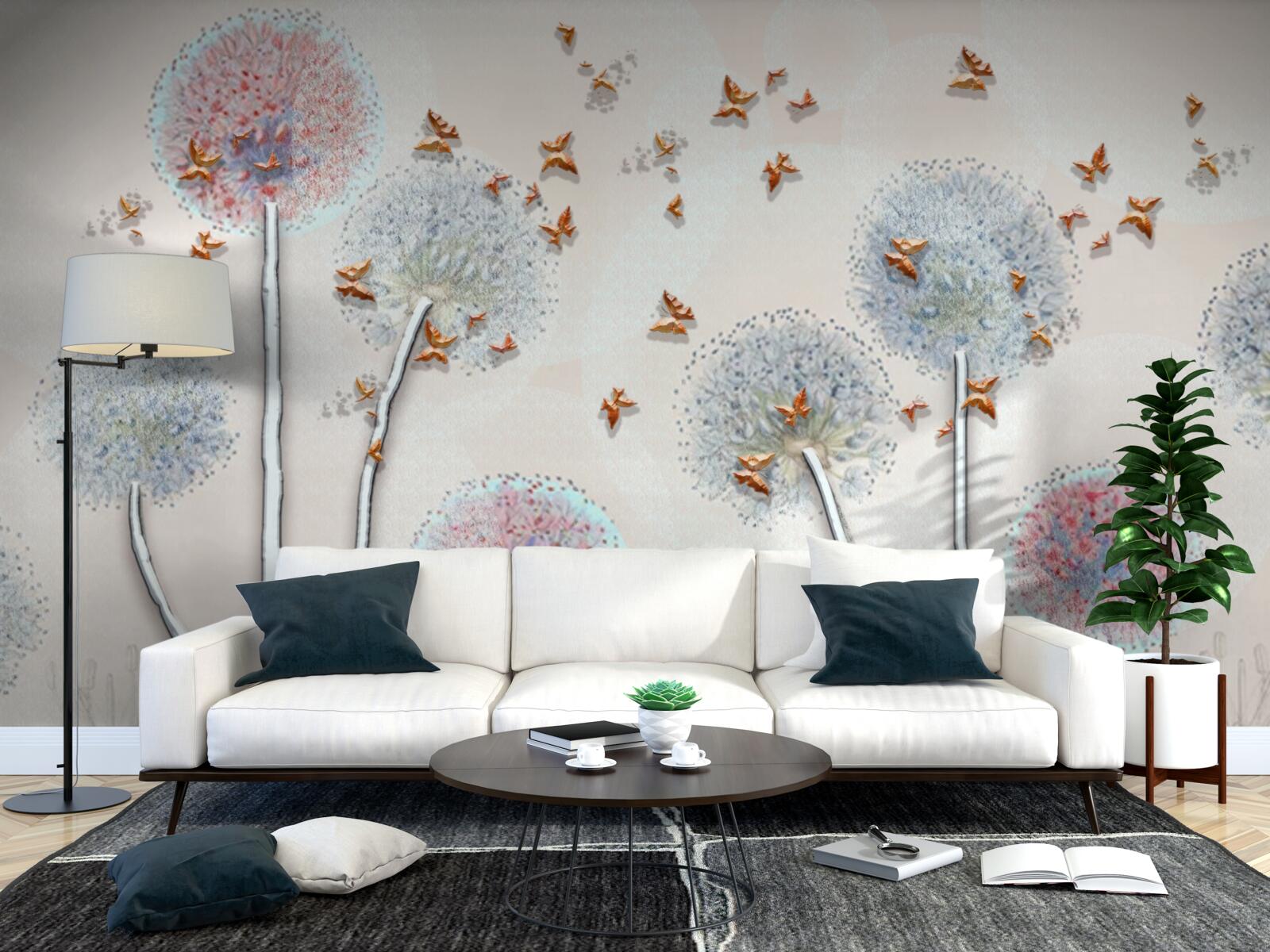 Фотошпалери поле молочаю огортає політ метеликів