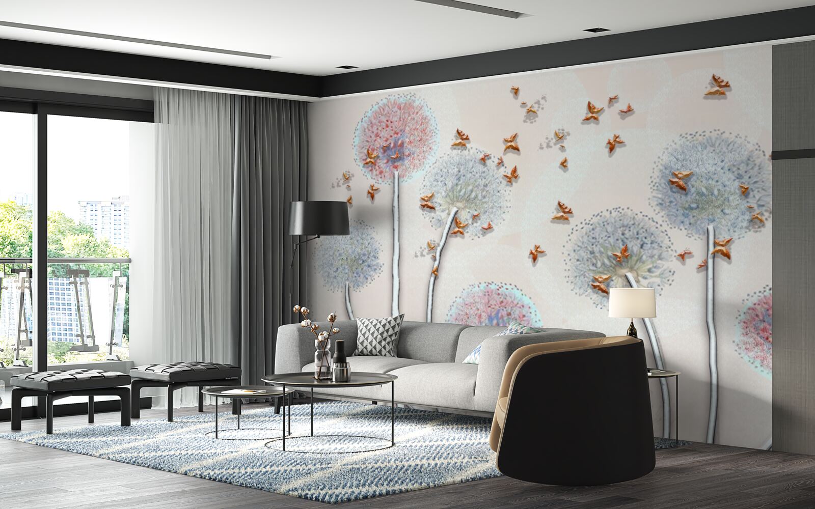 Фотошпалери поле молочаю огортає політ метеликів