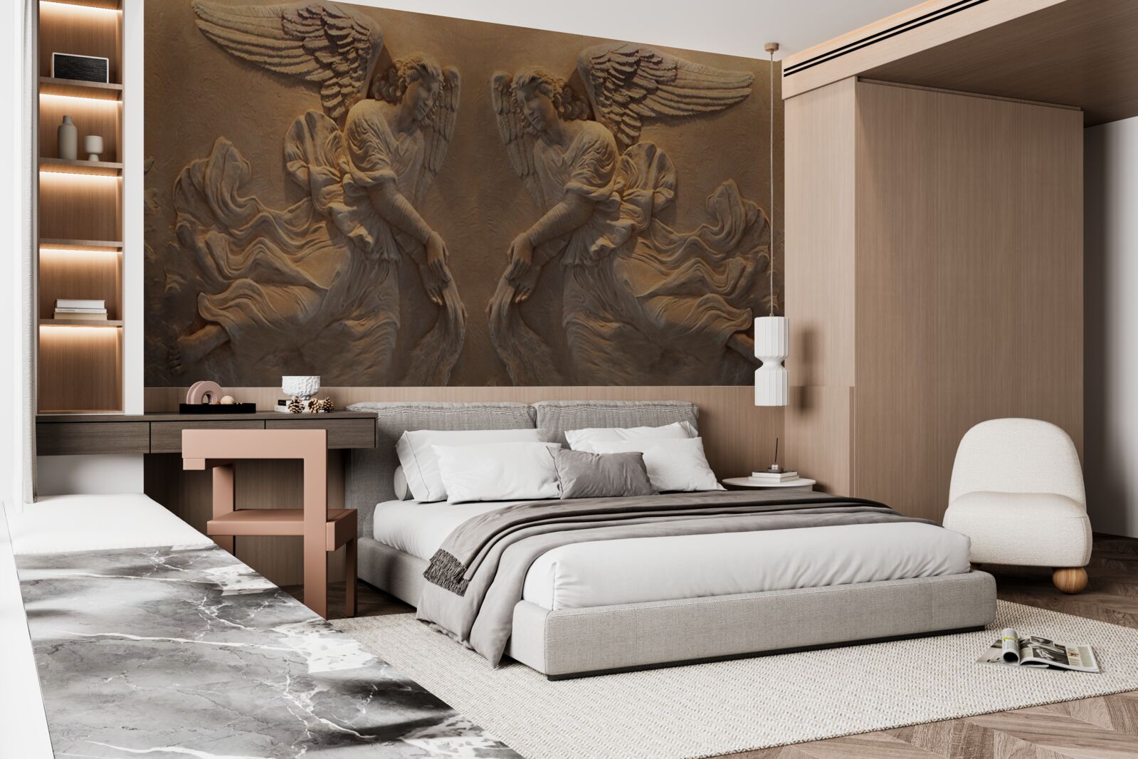 Фотошпалери дівчинка і хлопчик з крилами