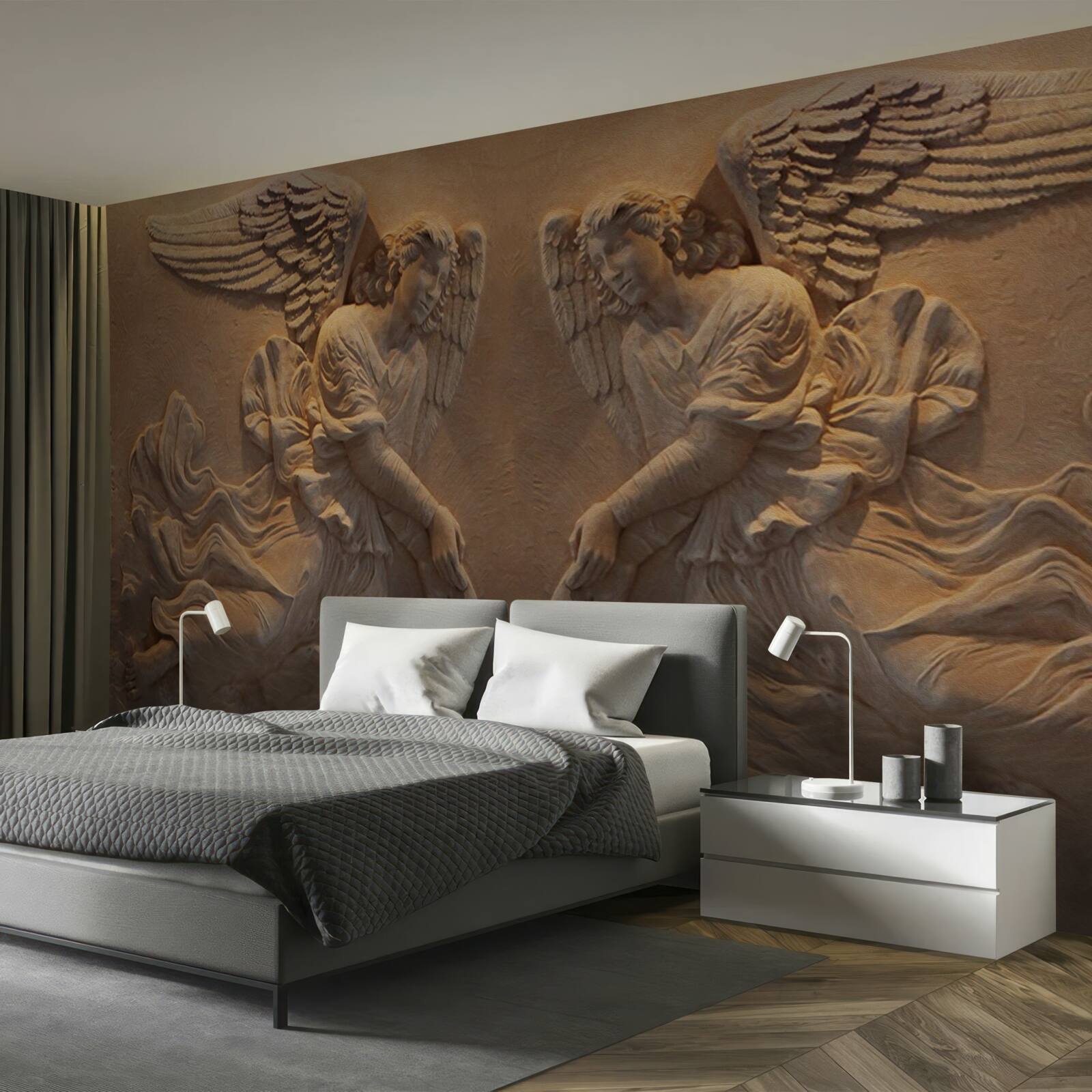 Фотошпалери дівчинка і хлопчик з крилами