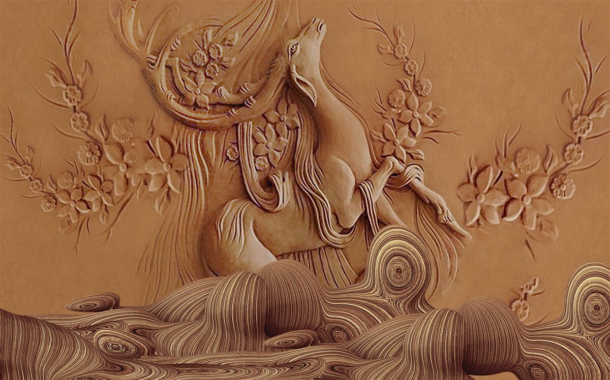 Фотошпалери красивий барельєф із зображенням кози, що живе в горах