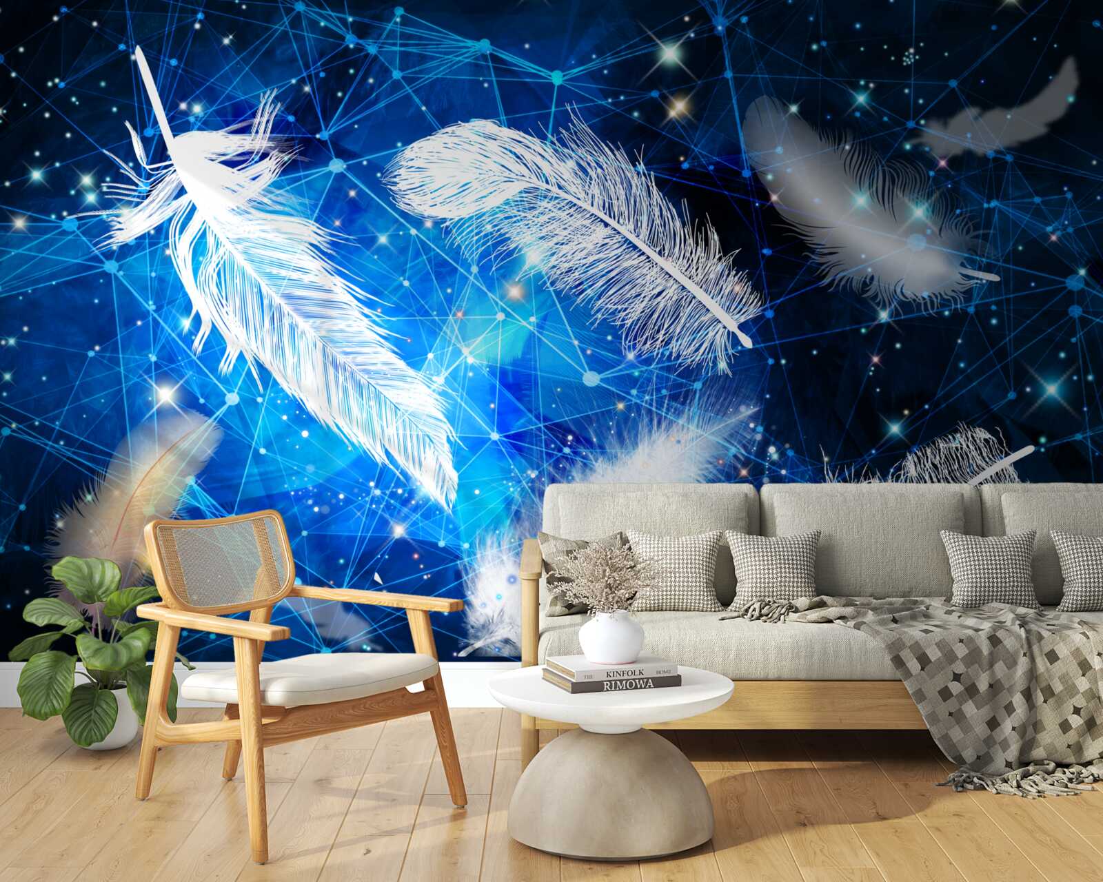 Фотошпалери зоряне небо як тло для білого пір'я