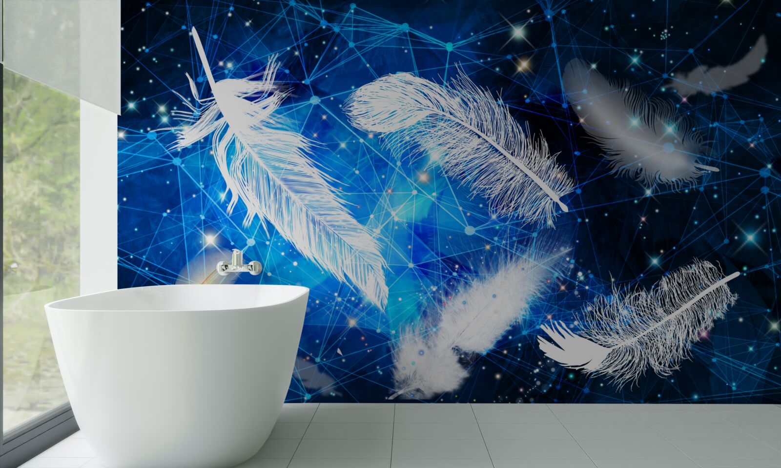 Фотошпалери зоряне небо як тло для білого пір'я