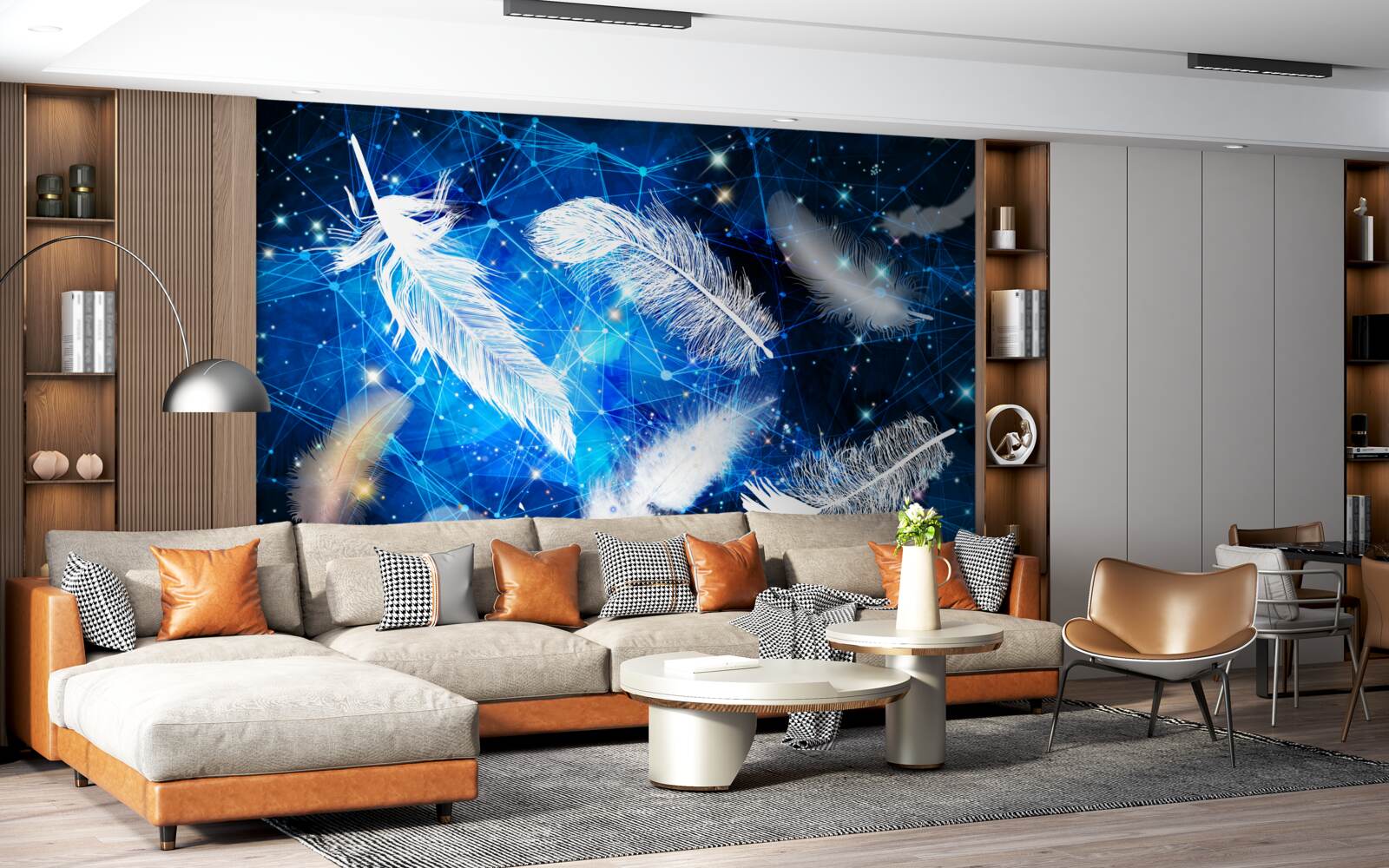 Фотошпалери зоряне небо як тло для білого пір'я