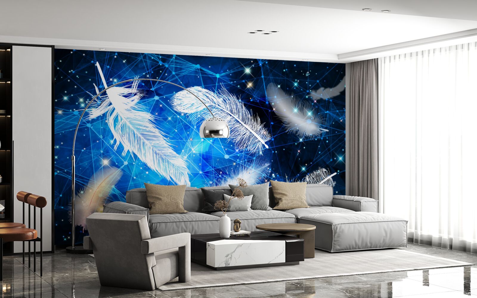 Фотошпалери зоряне небо як тло для білого пір'я